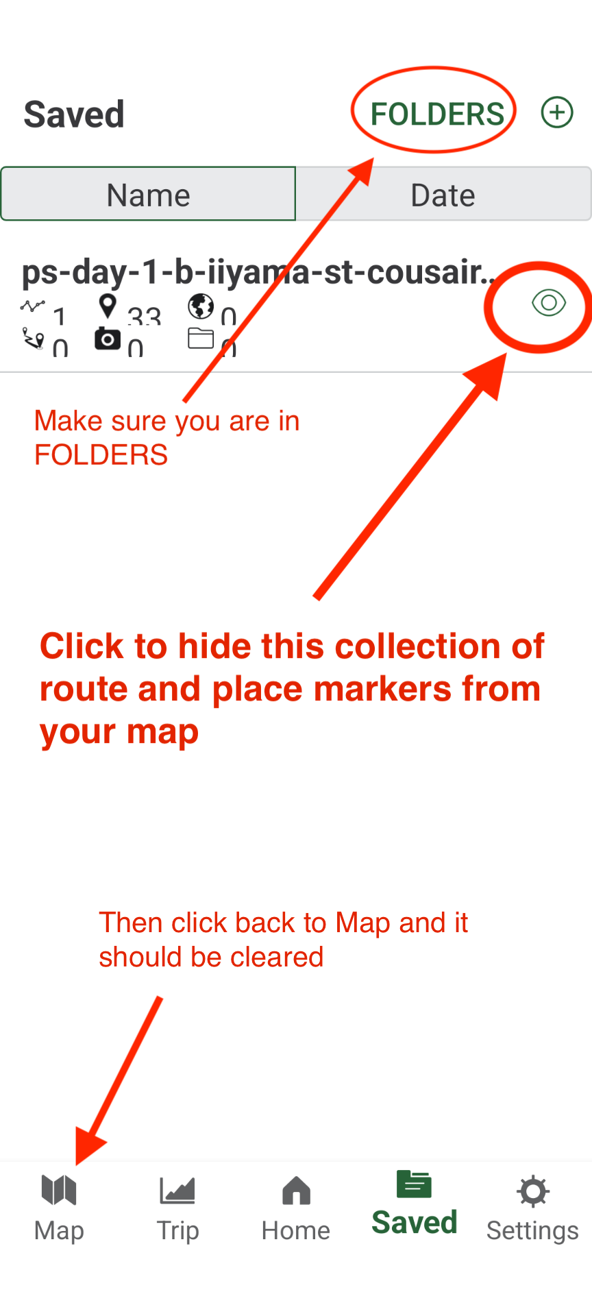 Hide the route and place markers from the map
