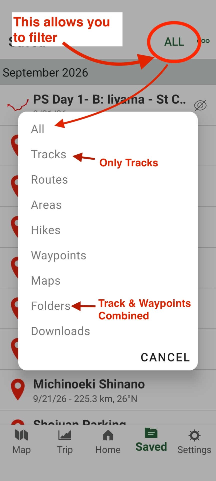 Filter Saved items to show Tracks