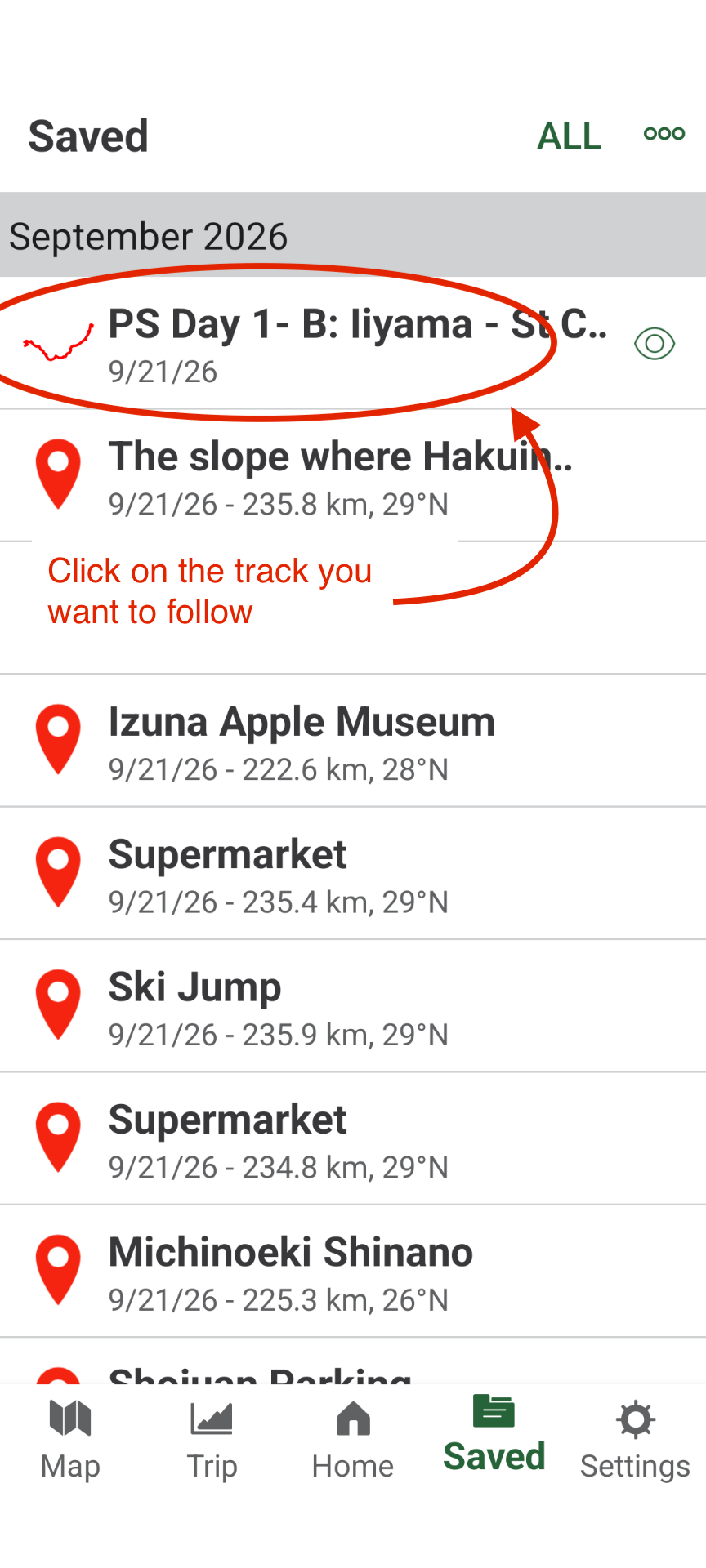 Select the track you want to follow