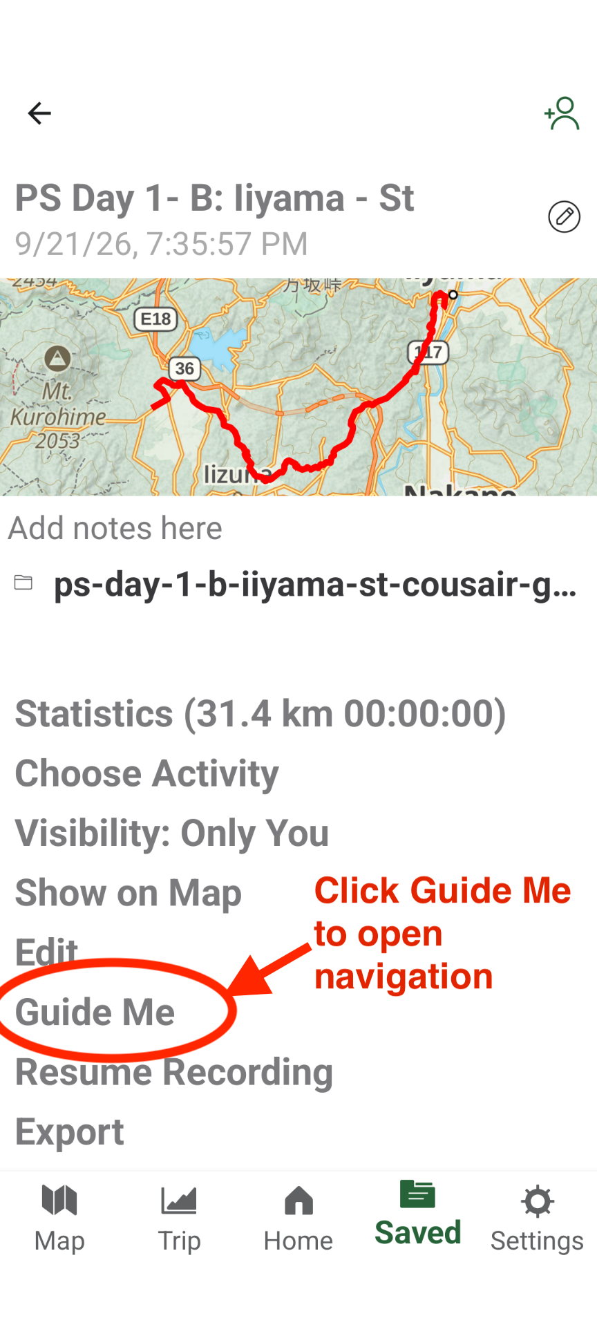 Tap Guide Me to open navigation
