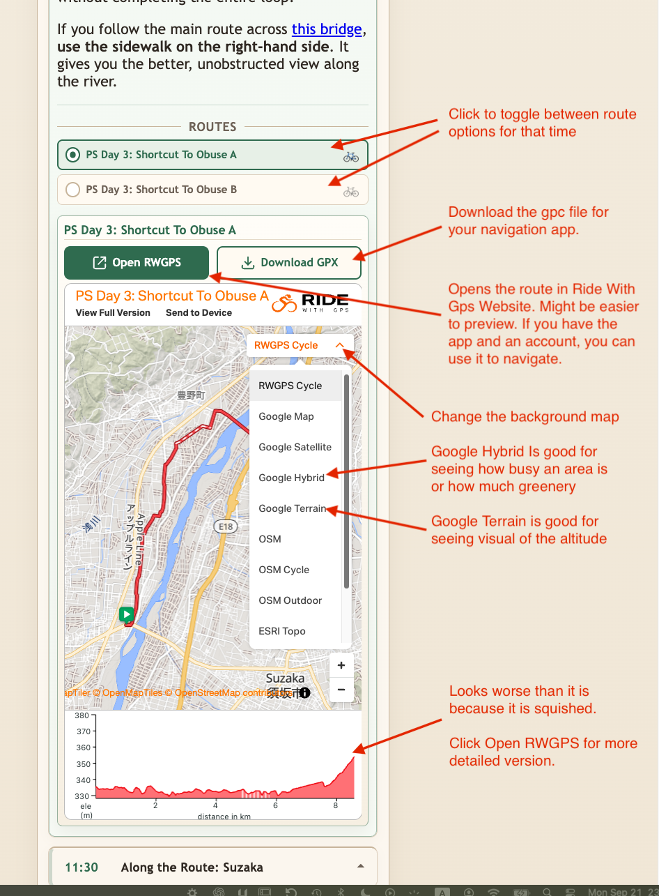 Quick reference for route maps and controls