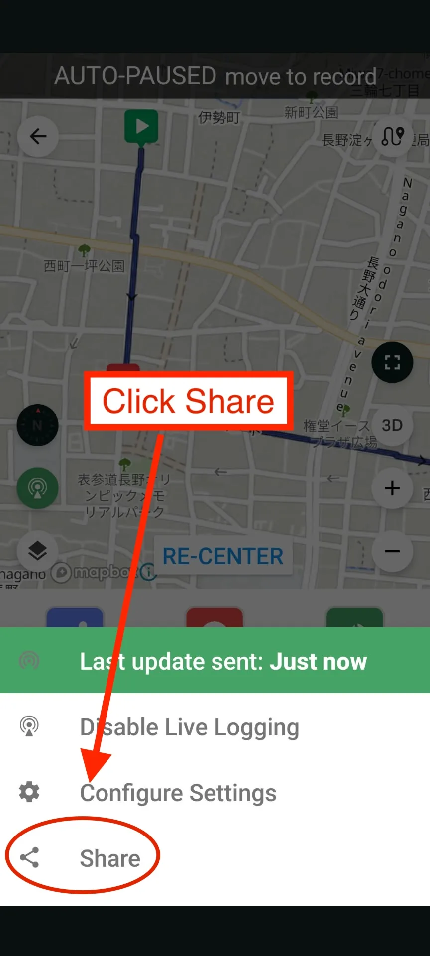 Tap Share to share your live location