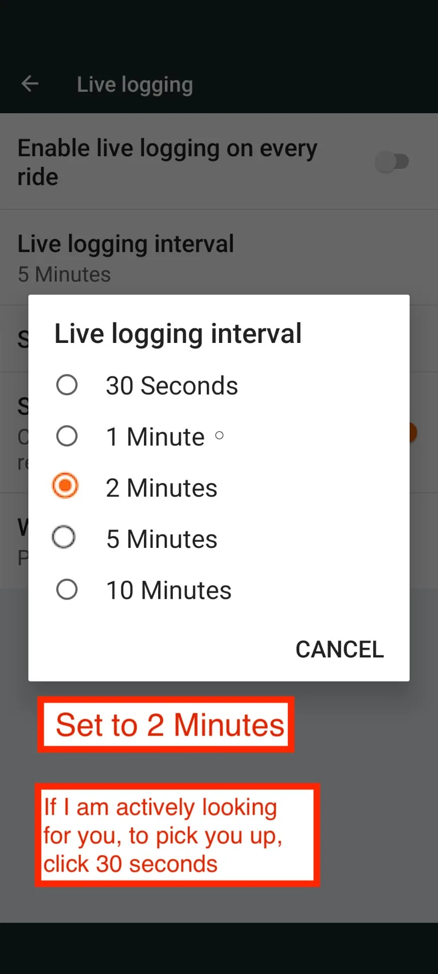 Set the live logging interval